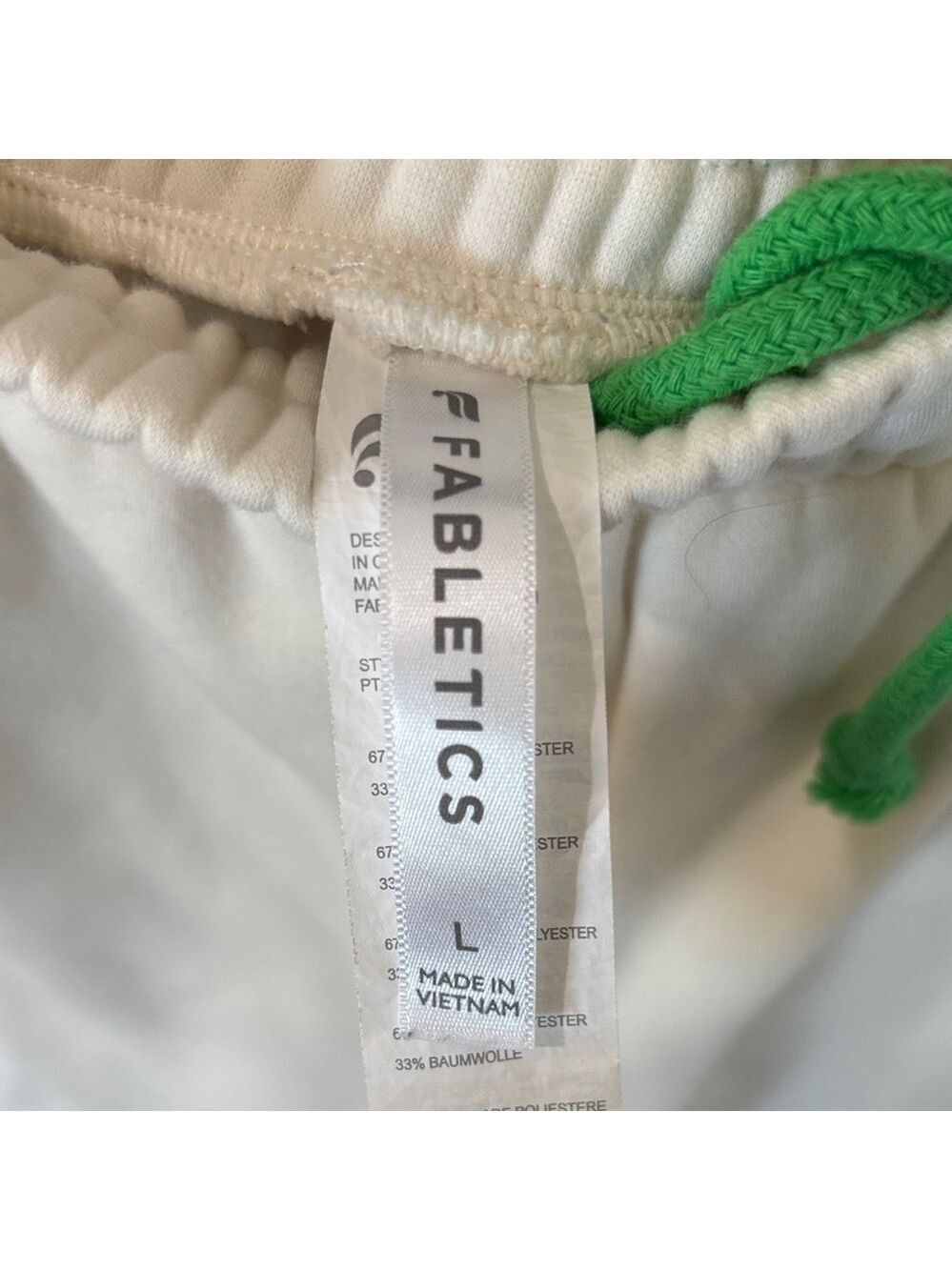 Fabletics Cream Joggers with Green Drawstring - Picture 3 of 5